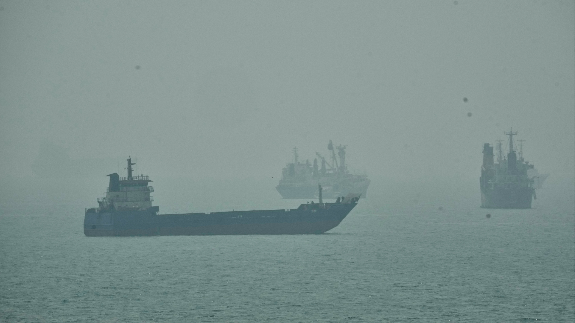 Commercial vessels anchored amid haze in the Strait of Hormuz off Bandar Abbas, Iran, Monday, Sept. 7, 2026.