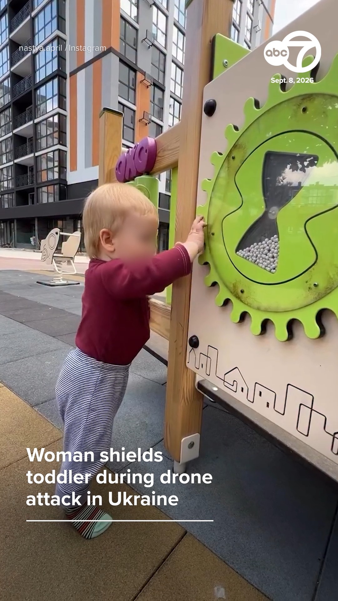 Woman shields toddler during drone attack in Ukraine