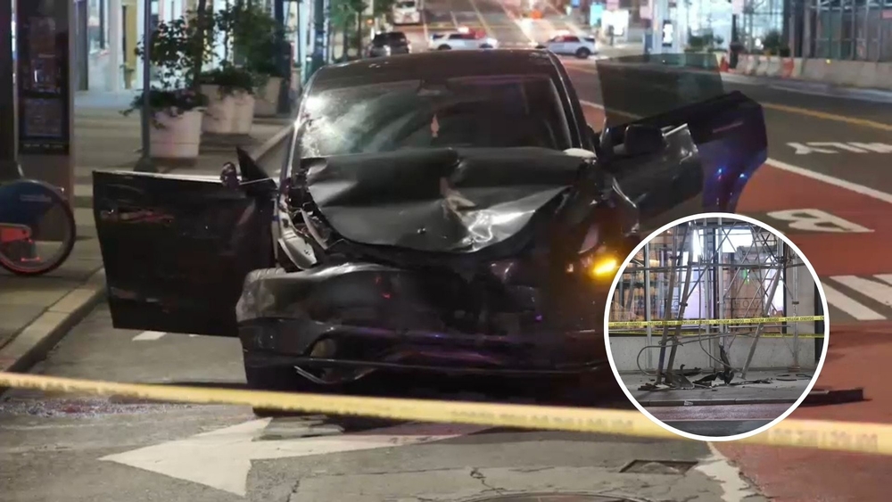 Passenger dead after Tesla plows into scaffolding in Midtown