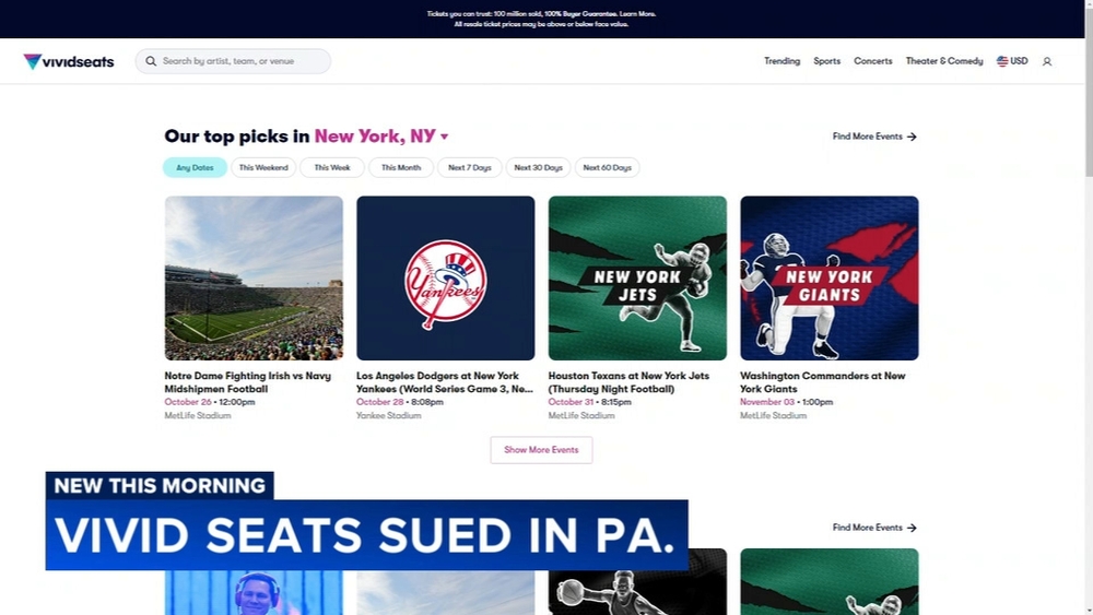 Vivid Seats sued in Pennsylvania for allegedly deceiving customers with hidden junk fees