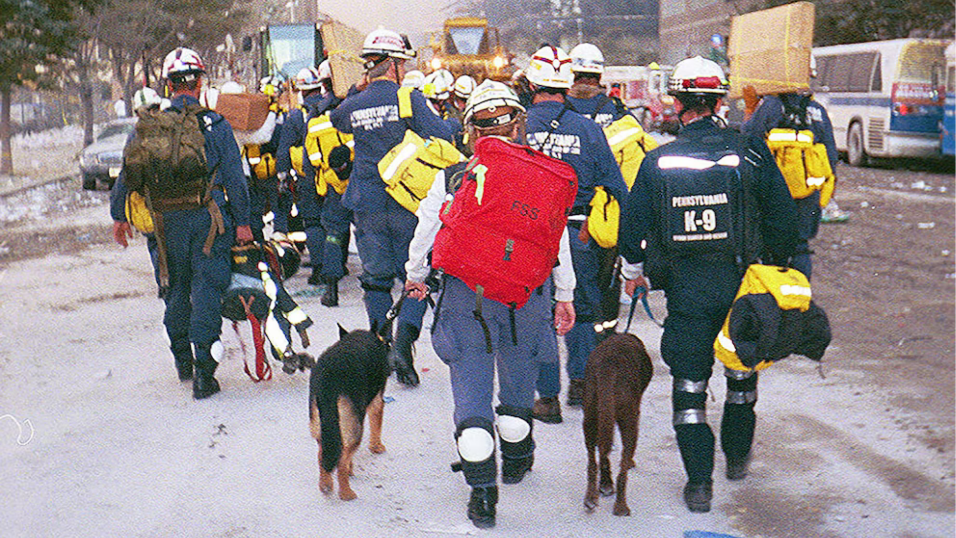 Cynthia Otto, executive director of the Penn Vet Working Dog Center, is pictured walking to ground zero after the Sept. 11, 2001 attacks in New York City.