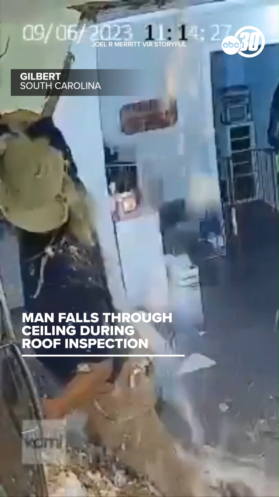 Man falls through ceiling during roof inspection
