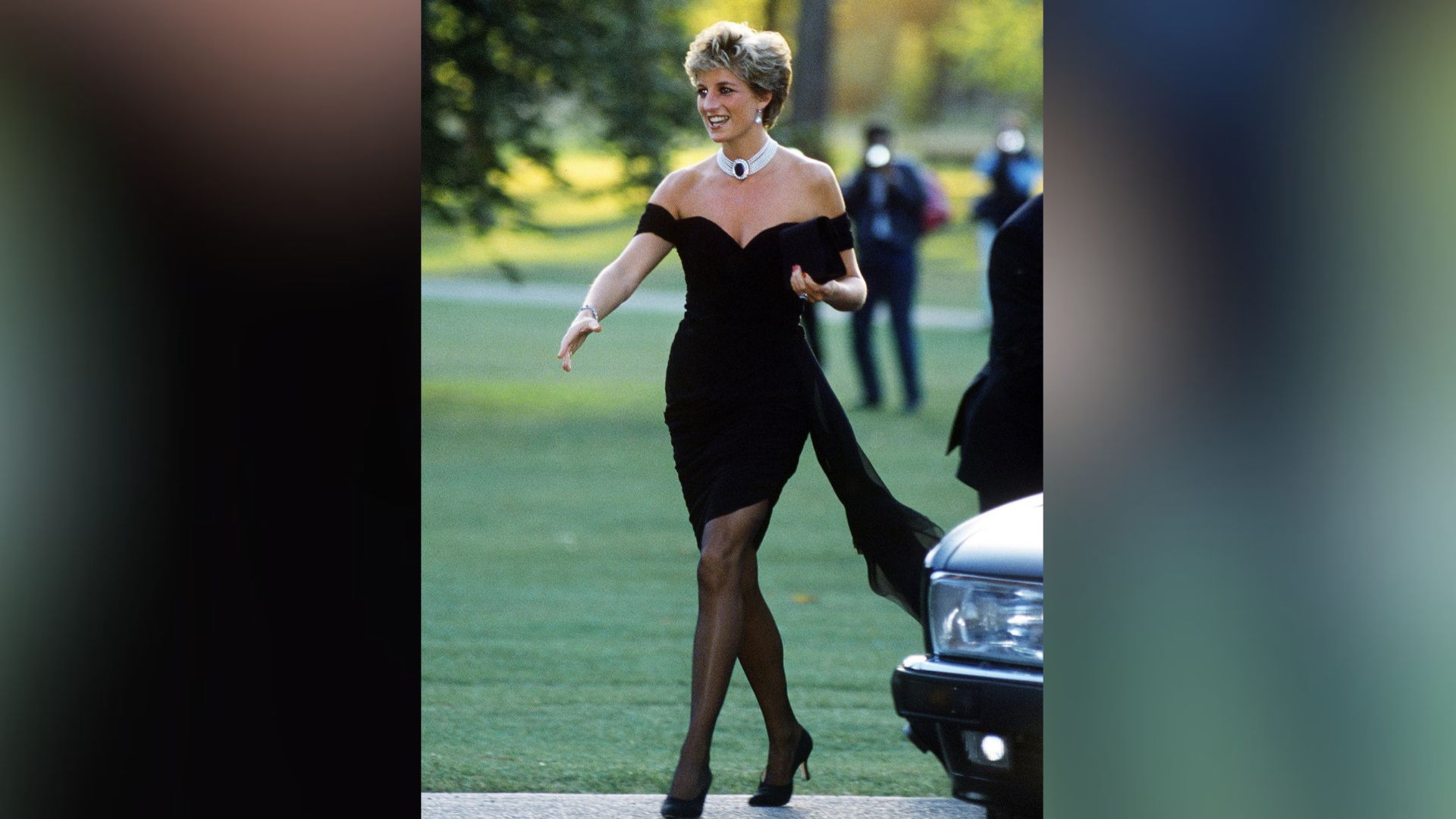 Princess Diana pictured in June 1994 arriving at the Serpentine Gallery, London, in the gown later dubbed "the revenge dress."