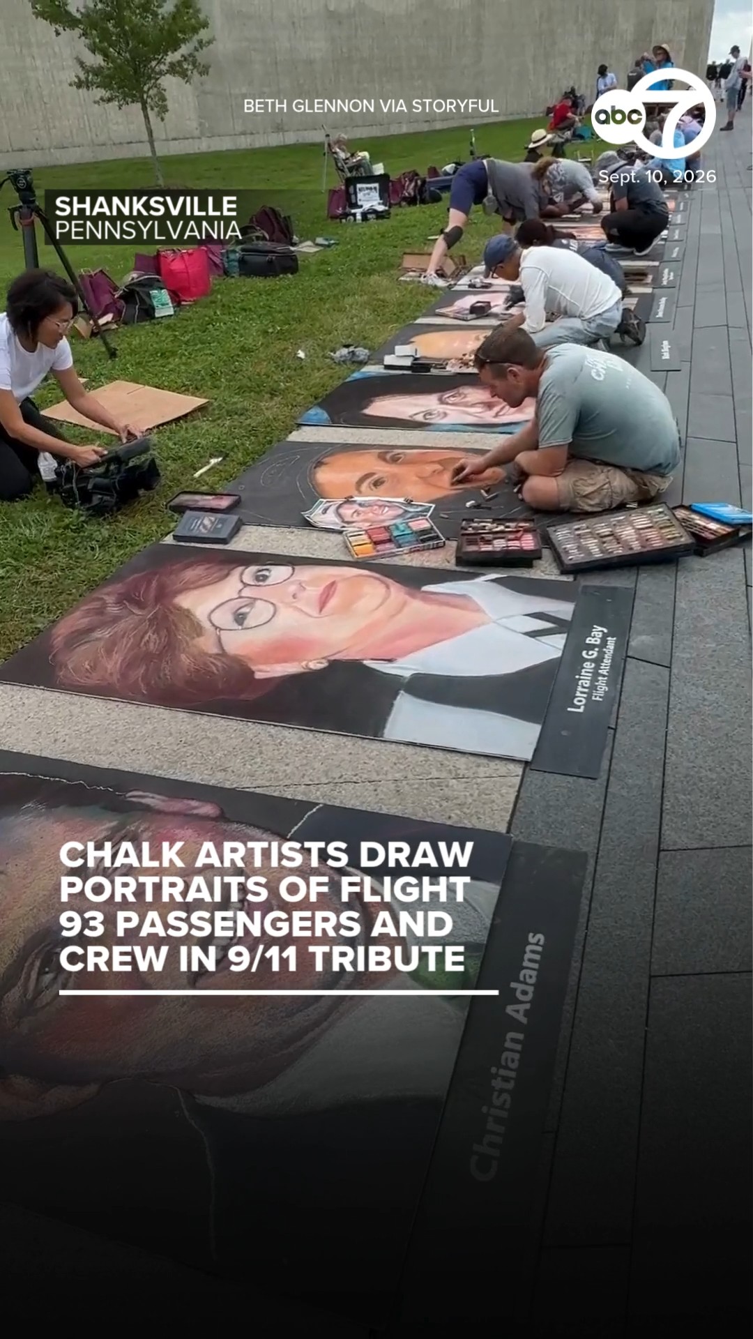 Chalk artists draw portraits of Flight 93 passengers and crew