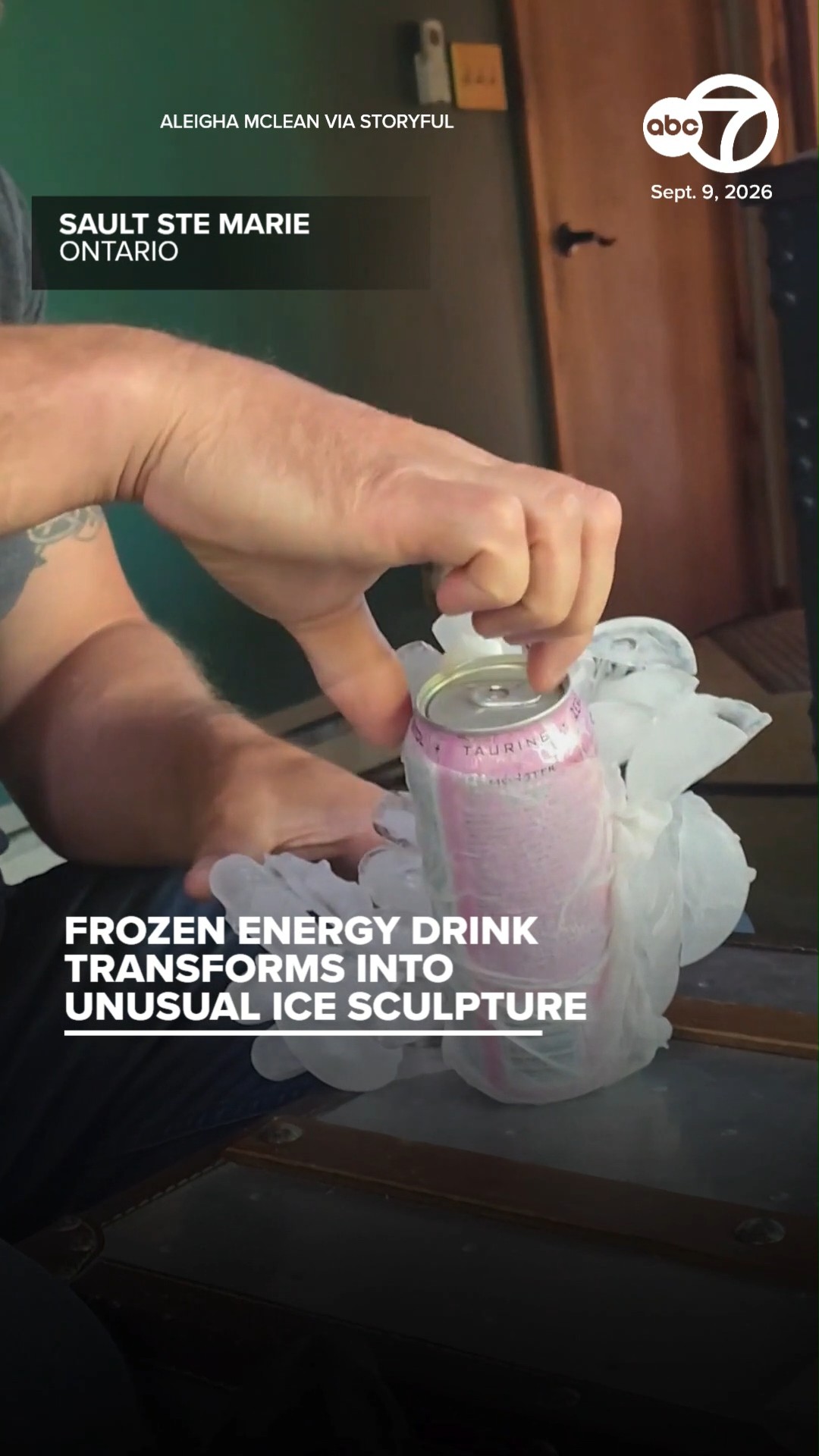 Frozen Energy Drink Transforms Into Unusual Ice Sculpture