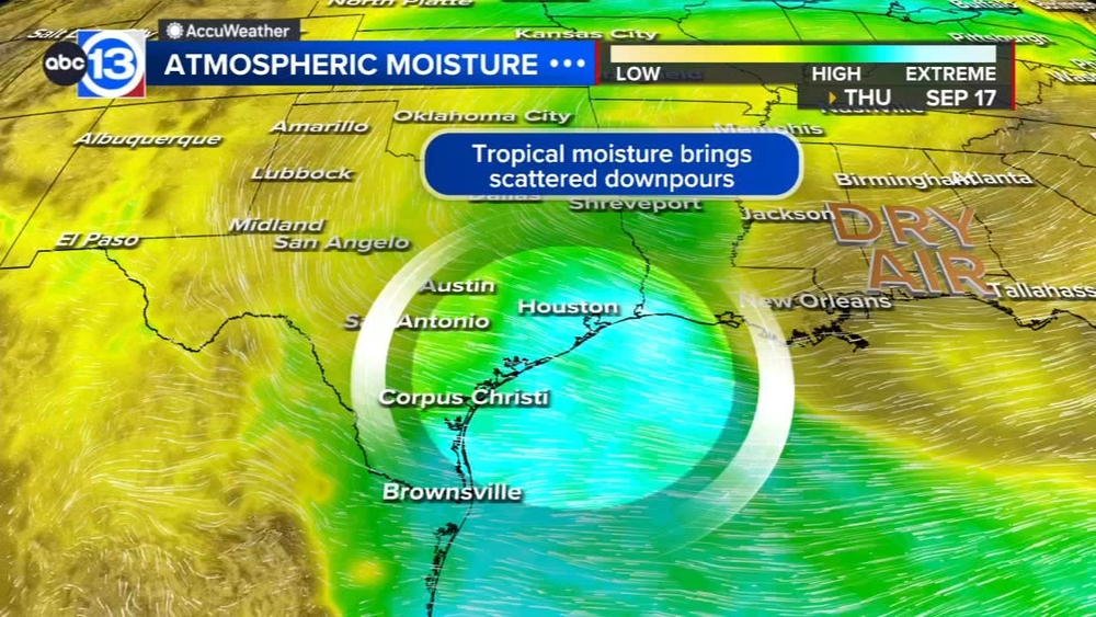 Scattered downpours possible through Thursday, then humidity drops