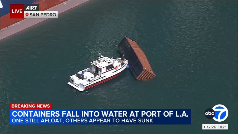 Several shipping containers fall off cargo ship at Port of LA