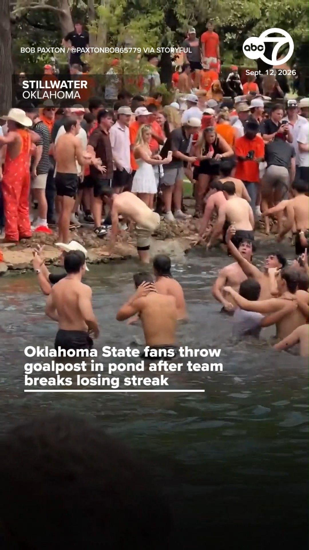 Oklahoma State Fans Throw Goalpost in Pond After Team Breaks Streak