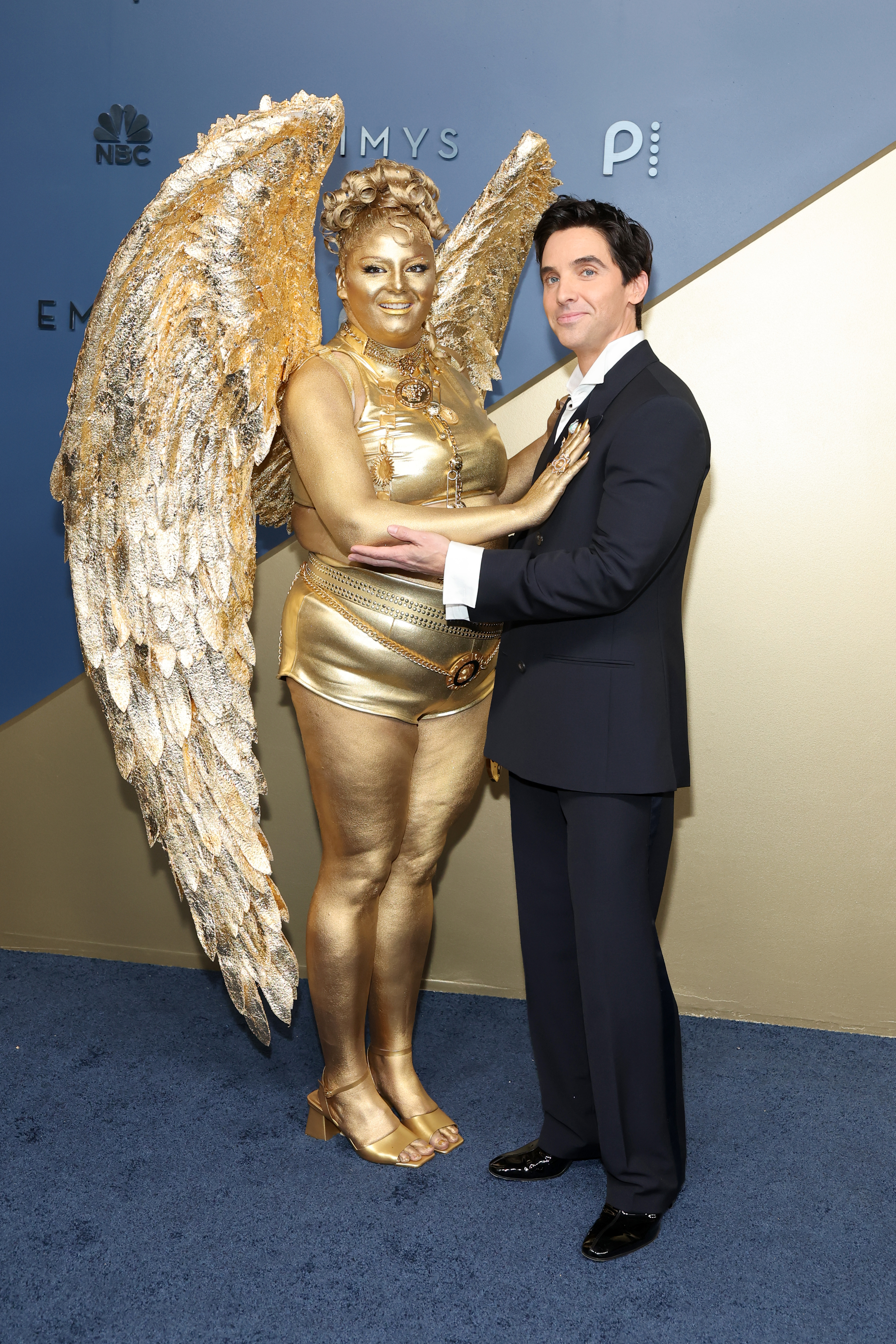 (L-R) Megan Stalter and Paul W. Downs attend the 78th Primetime Emmy Awards at Peacock Theater on September 14, 2026 in Los Angeles, California.