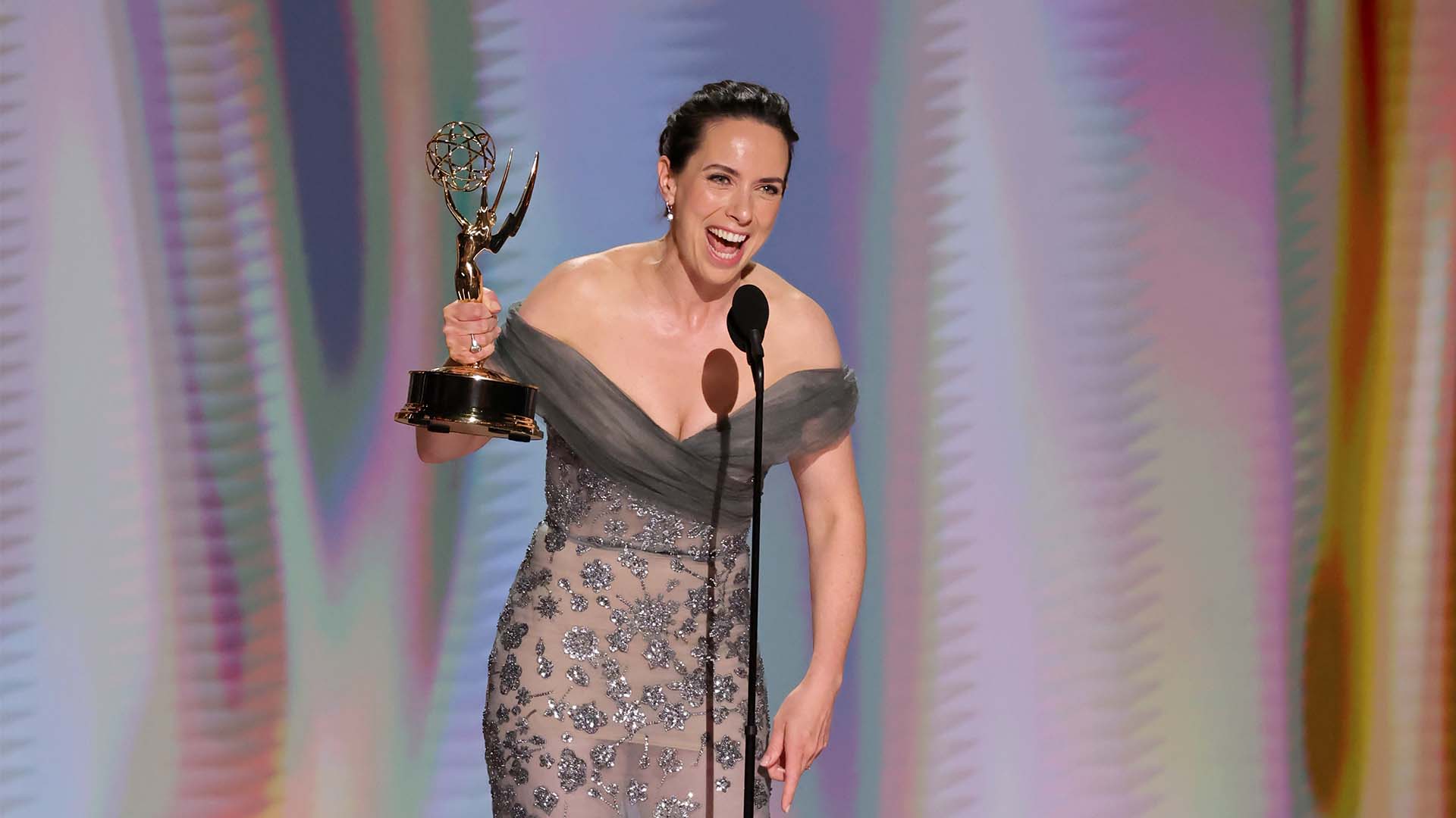 Kate O'Flynn accepts the Outstanding Supporting Actress in a Comedy Series Award for "Widow's Bay" onstage during the 78th Primetime Emmy Awards on Sept. 14, 2026 in Los Angeles.