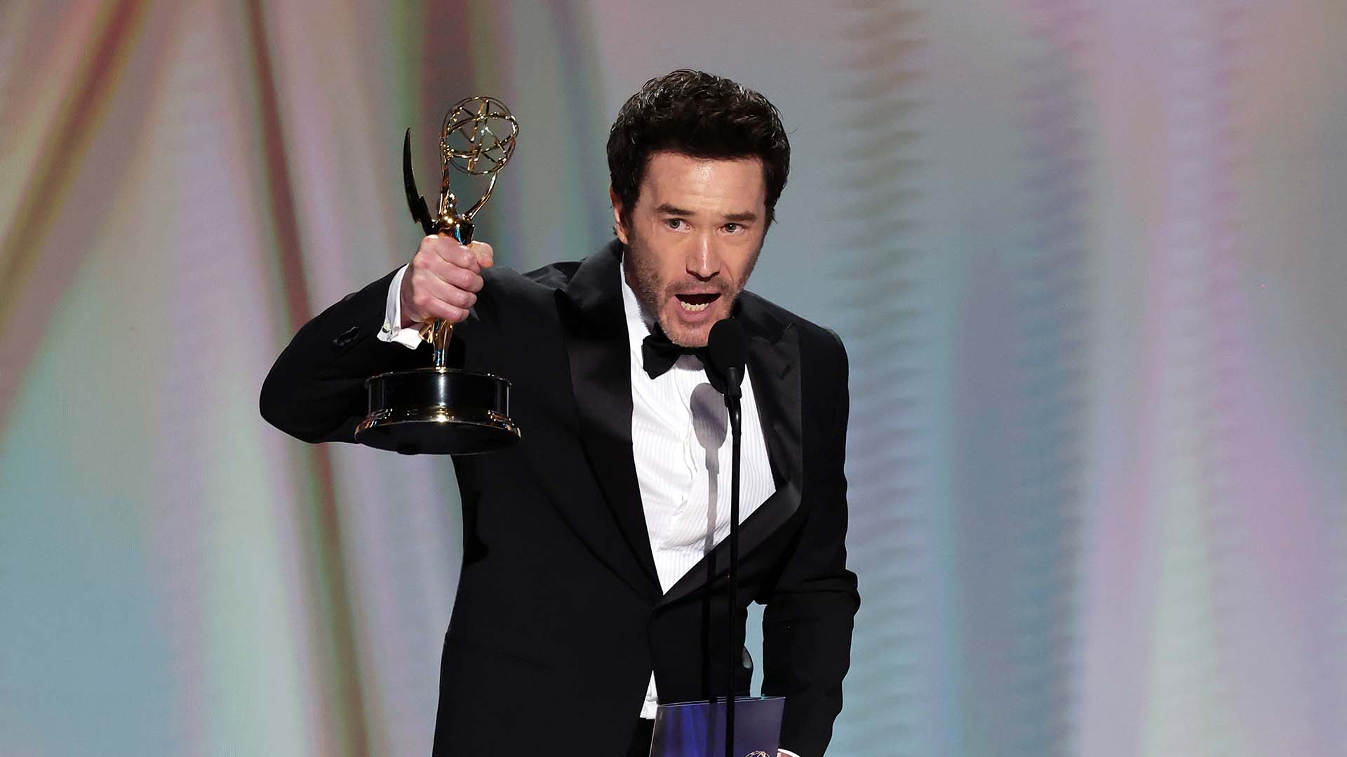 Tom Pelphrey accepts the Outstanding Supporting Actor in a Drama Series Award for "Task" on stage during the 78th Primetime Emmy Awards on Sept. 14, 2026.