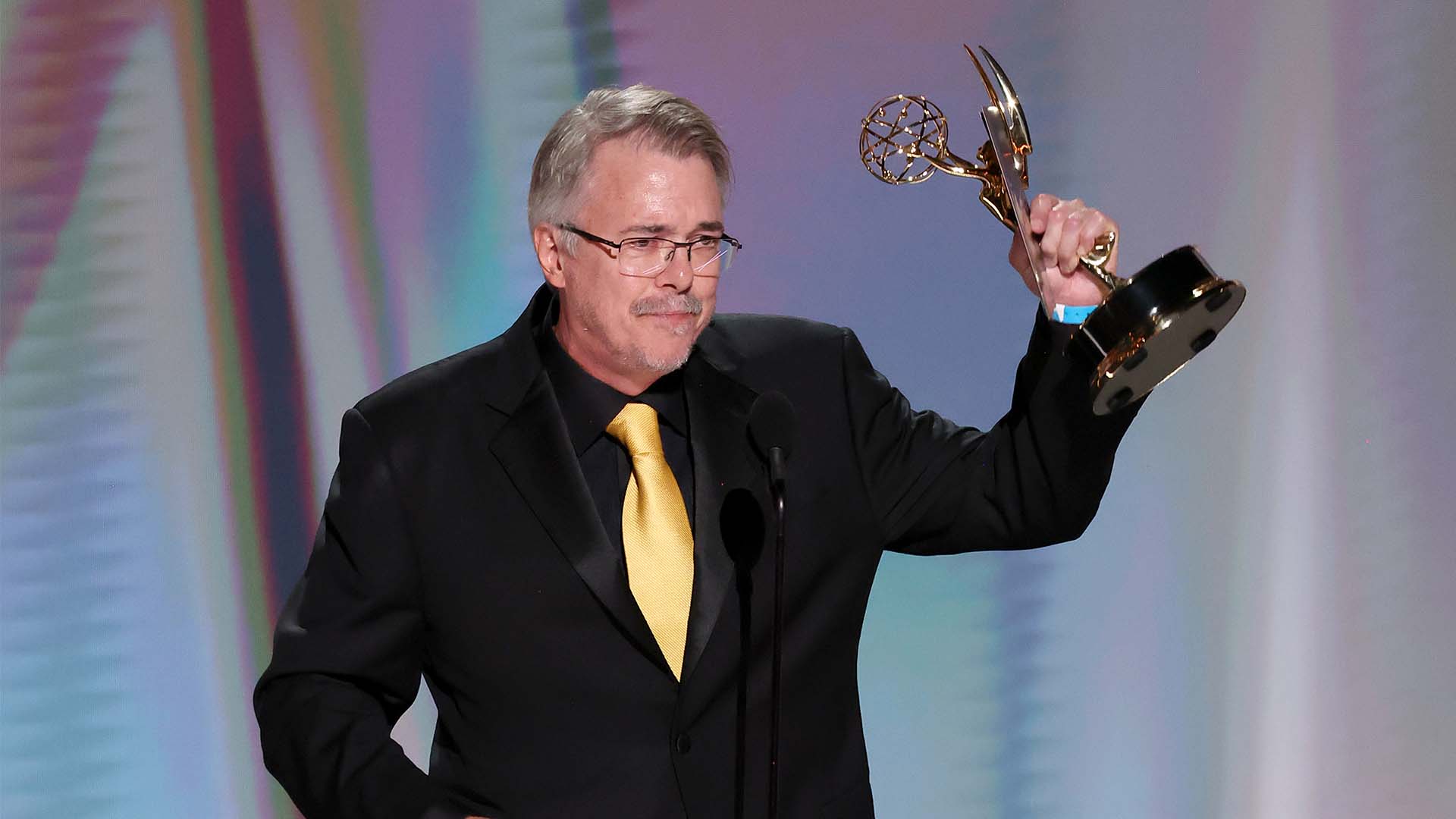 Vince Gilligan accepts the Outstanding Writing for a Drama Series Award for "Pluribus" on stage during the 78th Primetime Emmy Awards on Sept. 14, 2026.