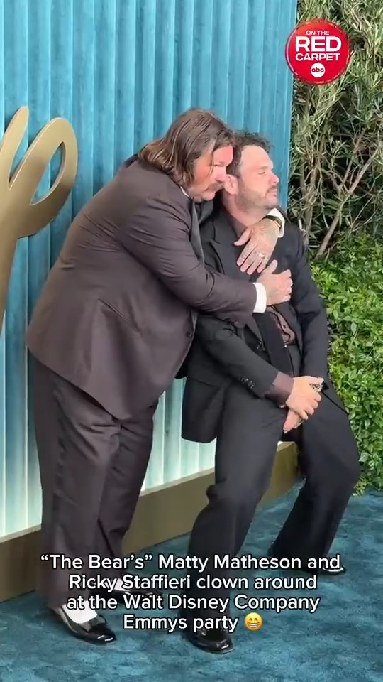 "The Bear" star Matty Matheson clowns around at the Disney Emmys party