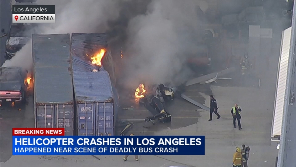 At least 1 killed in helicopter crash near site of double fatal SoCal bus collision