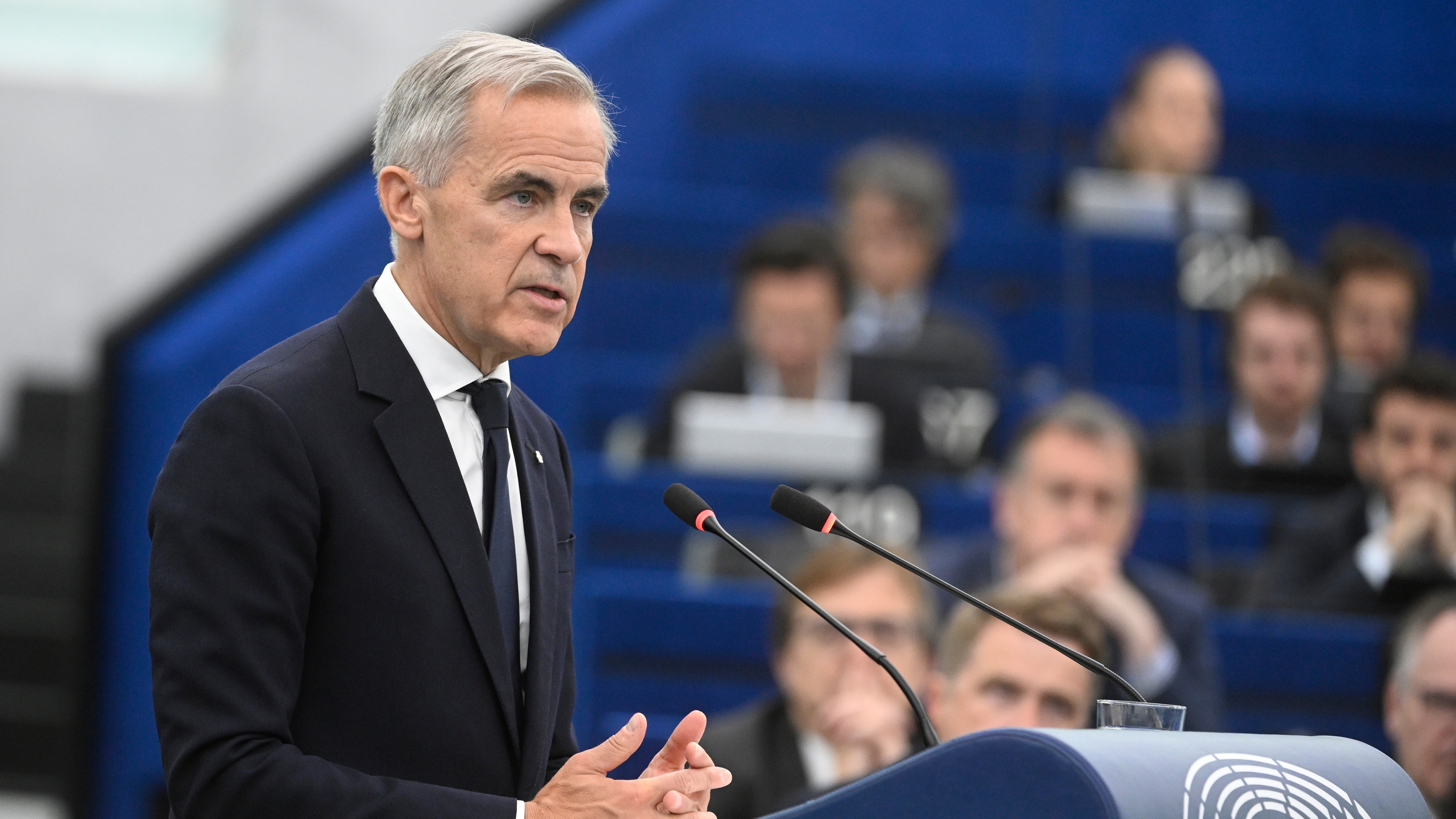 Canada's Prime Minister Mark Carney delivers a speech during a formal sitting at the European Parliament in Strasbourg, eastern France, Thursday, Sept 17, 2026. 