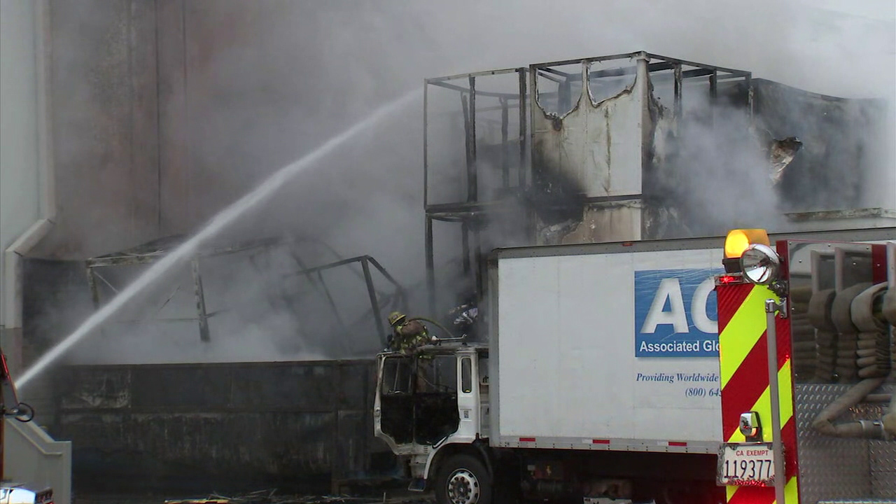 Dramatic fire erupts at storage facility in Compton