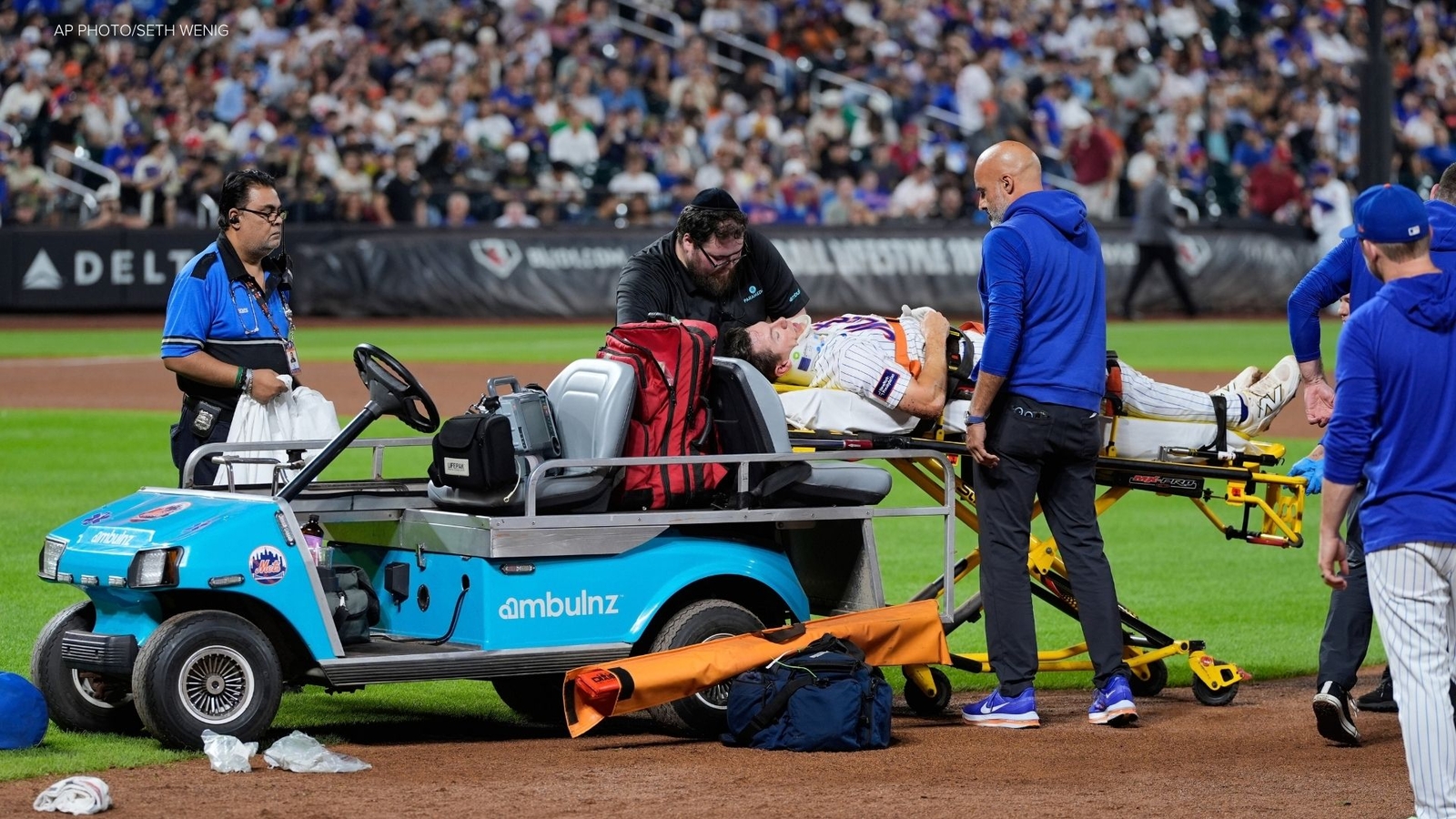 Mets' Young carted off after collision with pitcher McLean at Citi Field
