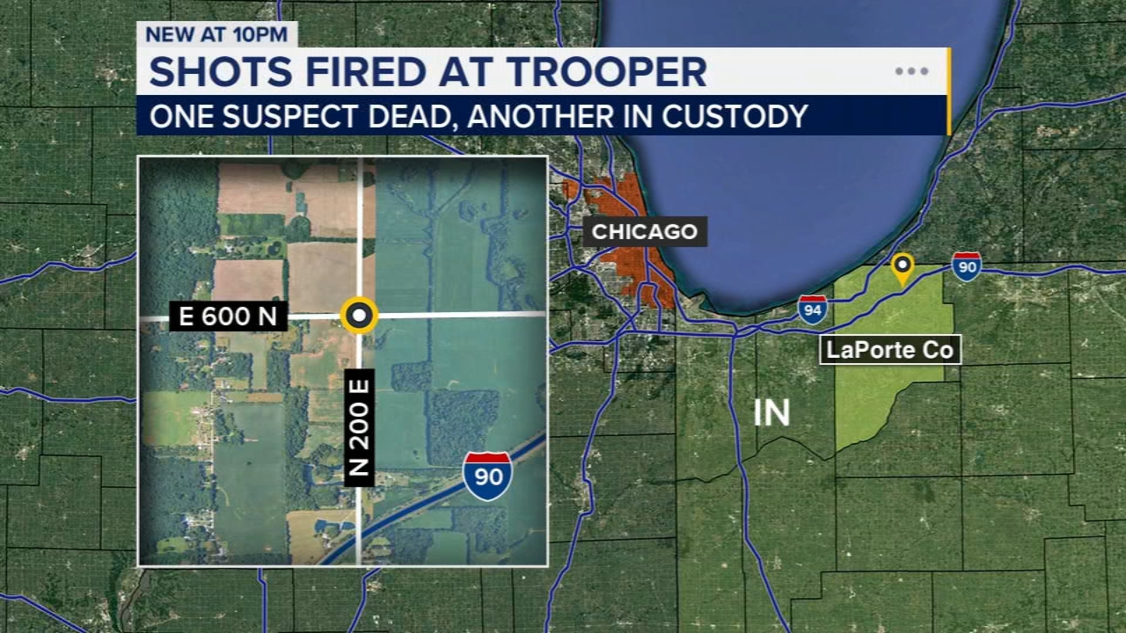 Coverage image for: LaPorte County, Indiana manhunt: Suspect found dead, another in custody after shots fired at Indiana State Police trooper