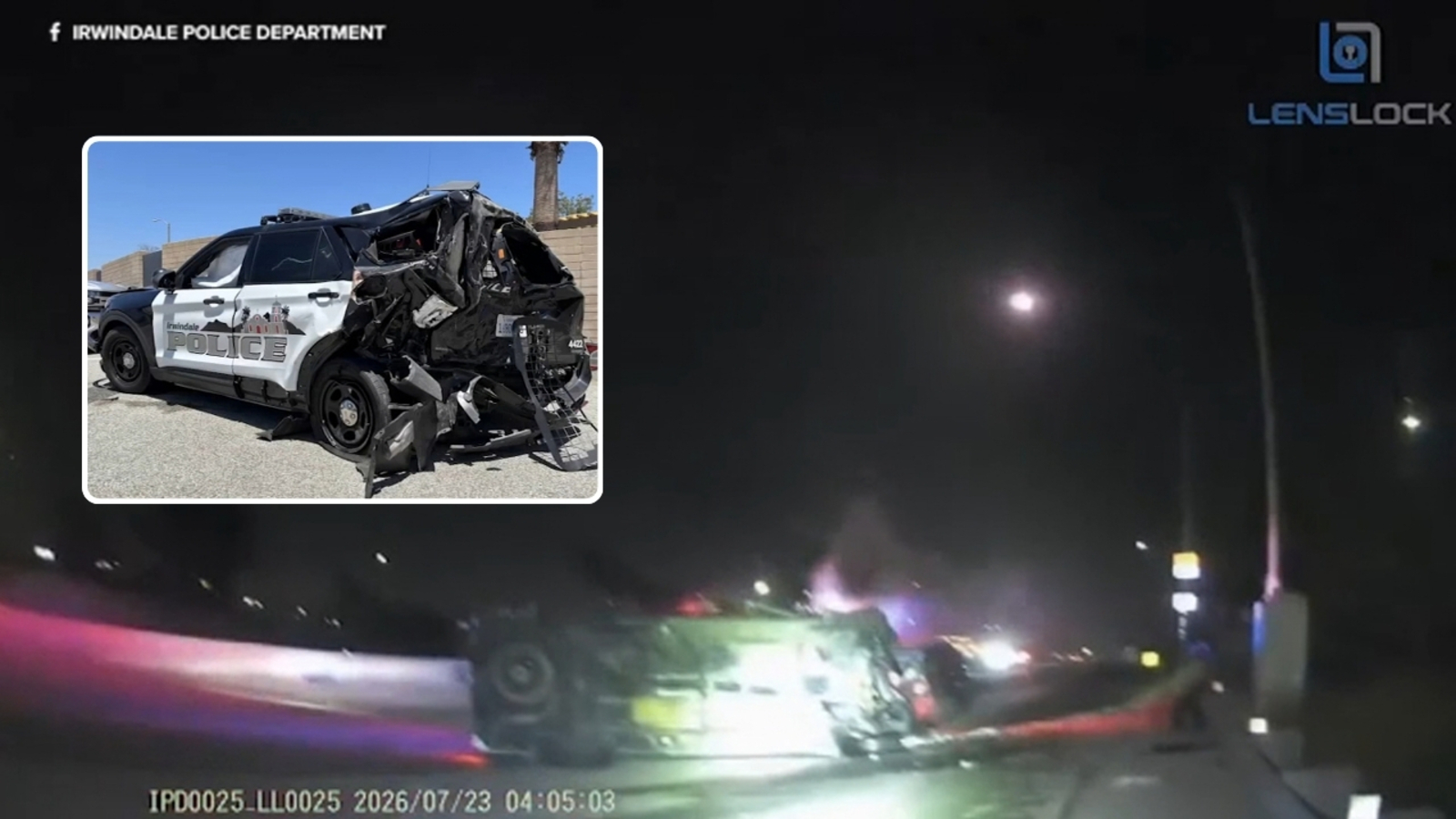 Irwindale police video shows pickup truck slam into patrol car, narrowly missing cop Irwindale police video shows pickup truck slam into patrol car, narrowly missing cop