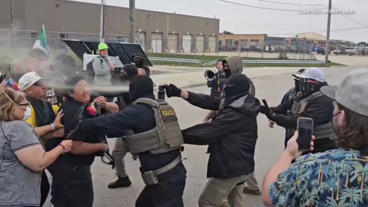 Witnesses told ABC7 Chicago that Immigration and Customs Enforcement agents used mace on protesters outside the Broadview ICE facility, video showed.