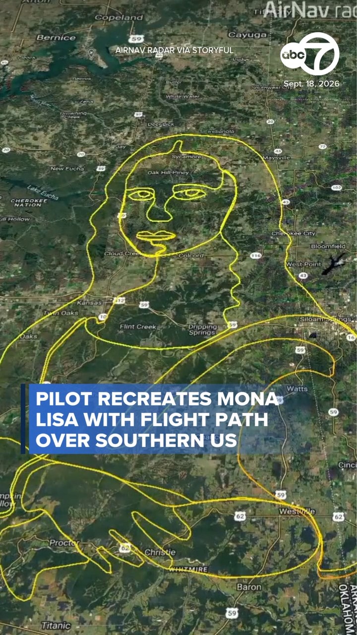 Pilot recreates 'Mona Lisa' with flight path over southern US