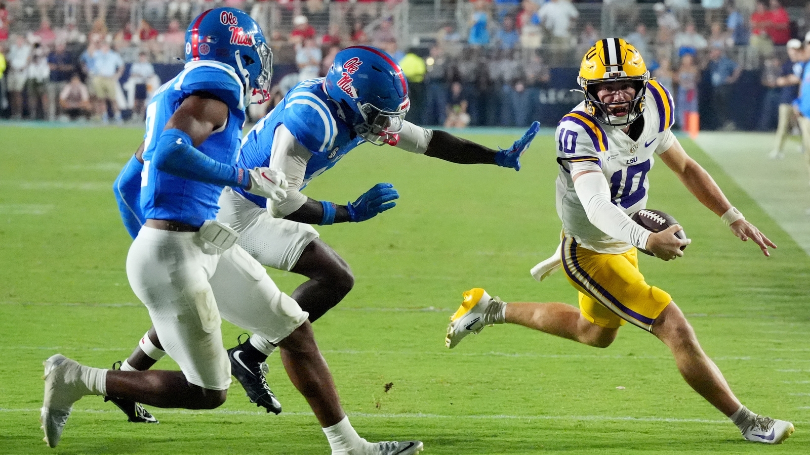 Trinidad Chambliss leads No. 8 Mississippi past No. 7 LSU 32-24 in Lane Kiffin's return to Ole Miss
      