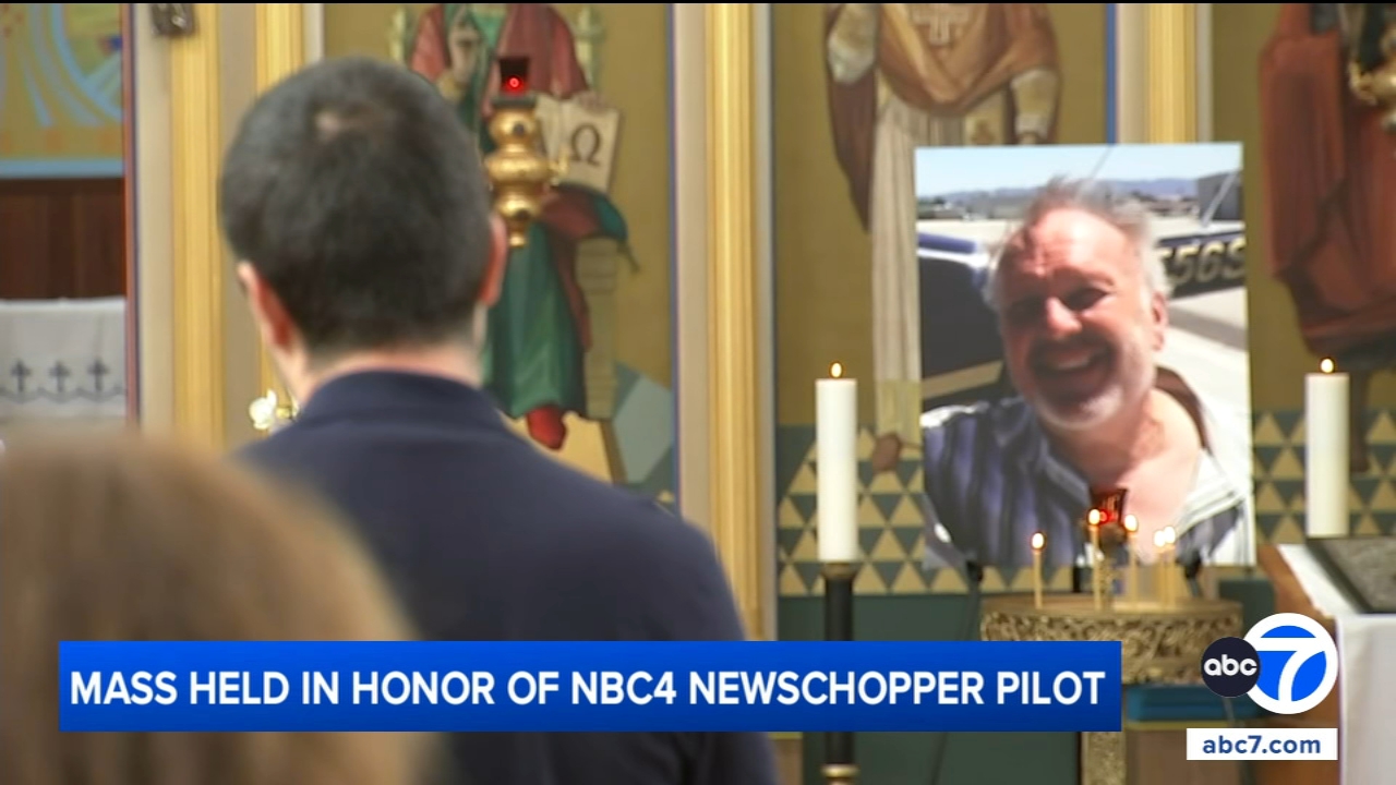 Mass held at Ukrainian church in Los Angeles honoring NBC4 helicopter pilot George Marciniw, reporter Eliana Moreno