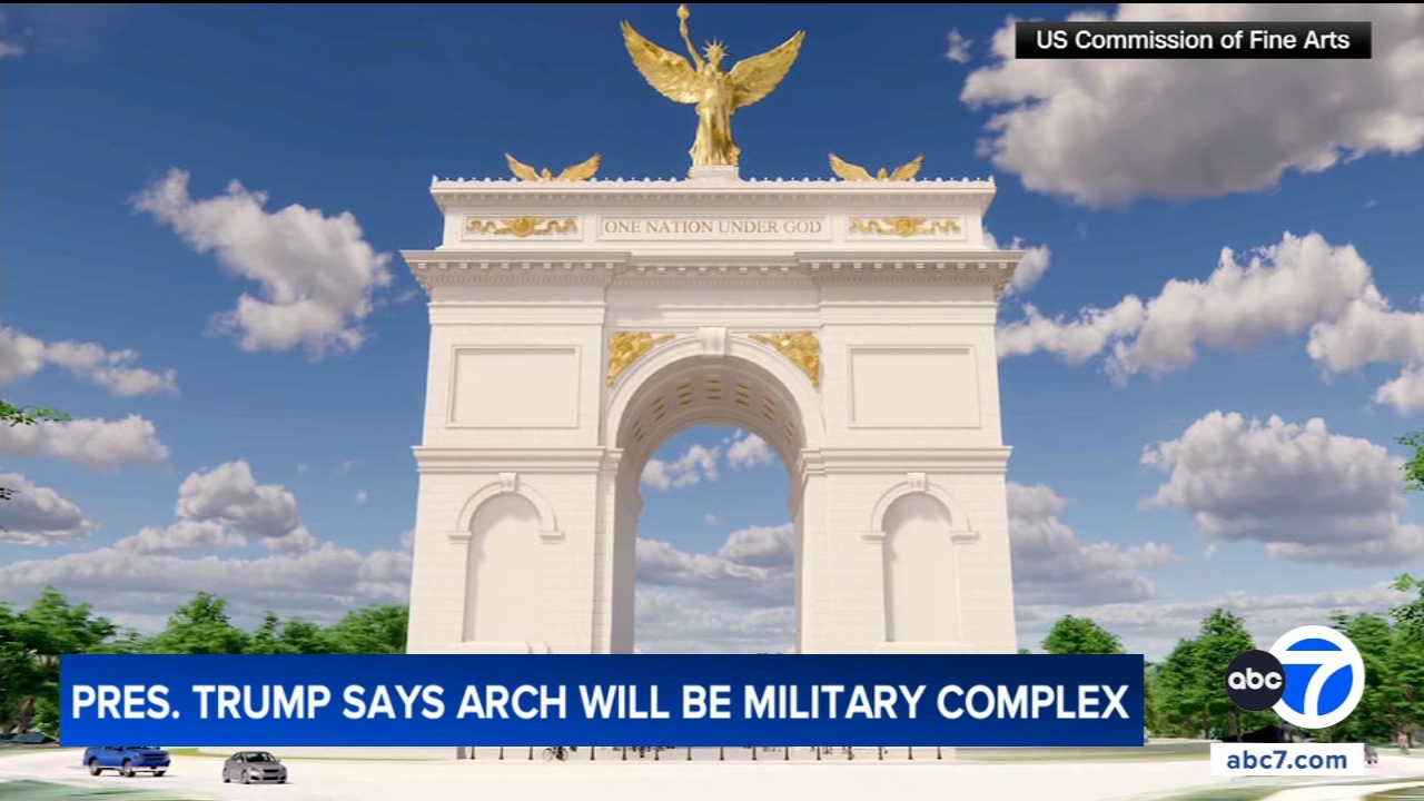 Trump says his planned arch would become a 'military complex'