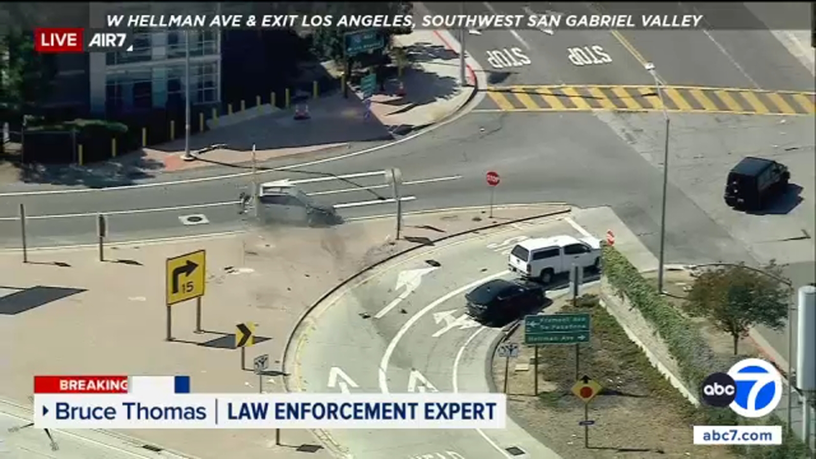 Police chase ends in crash after suspect loses control of reportedly stolen car in Alhambra
      