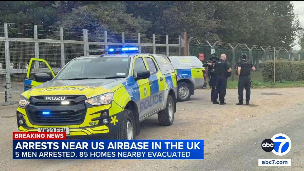 UK police arrest 5 men under terrorism, explosives acts close to US air base
