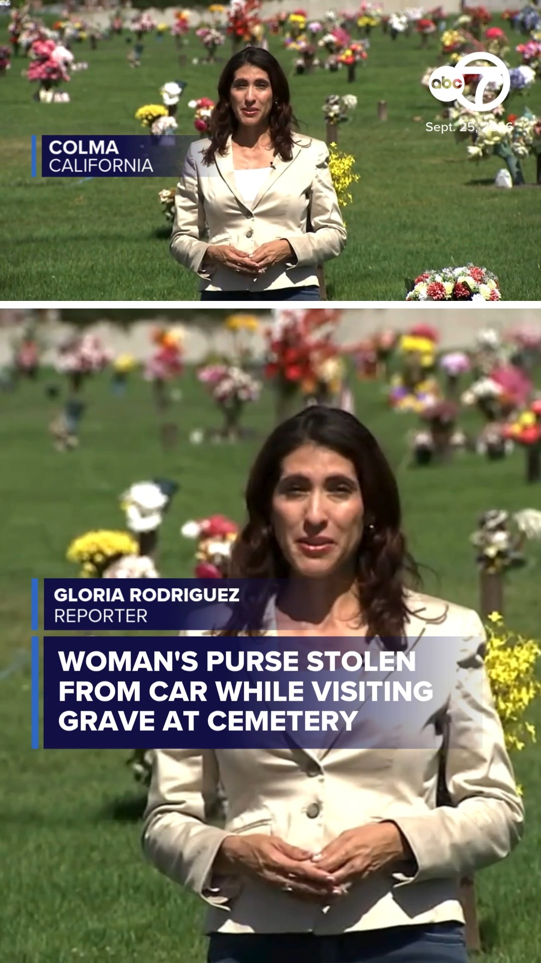 Woman's purse stolen from car while visiting grave at cemetery
