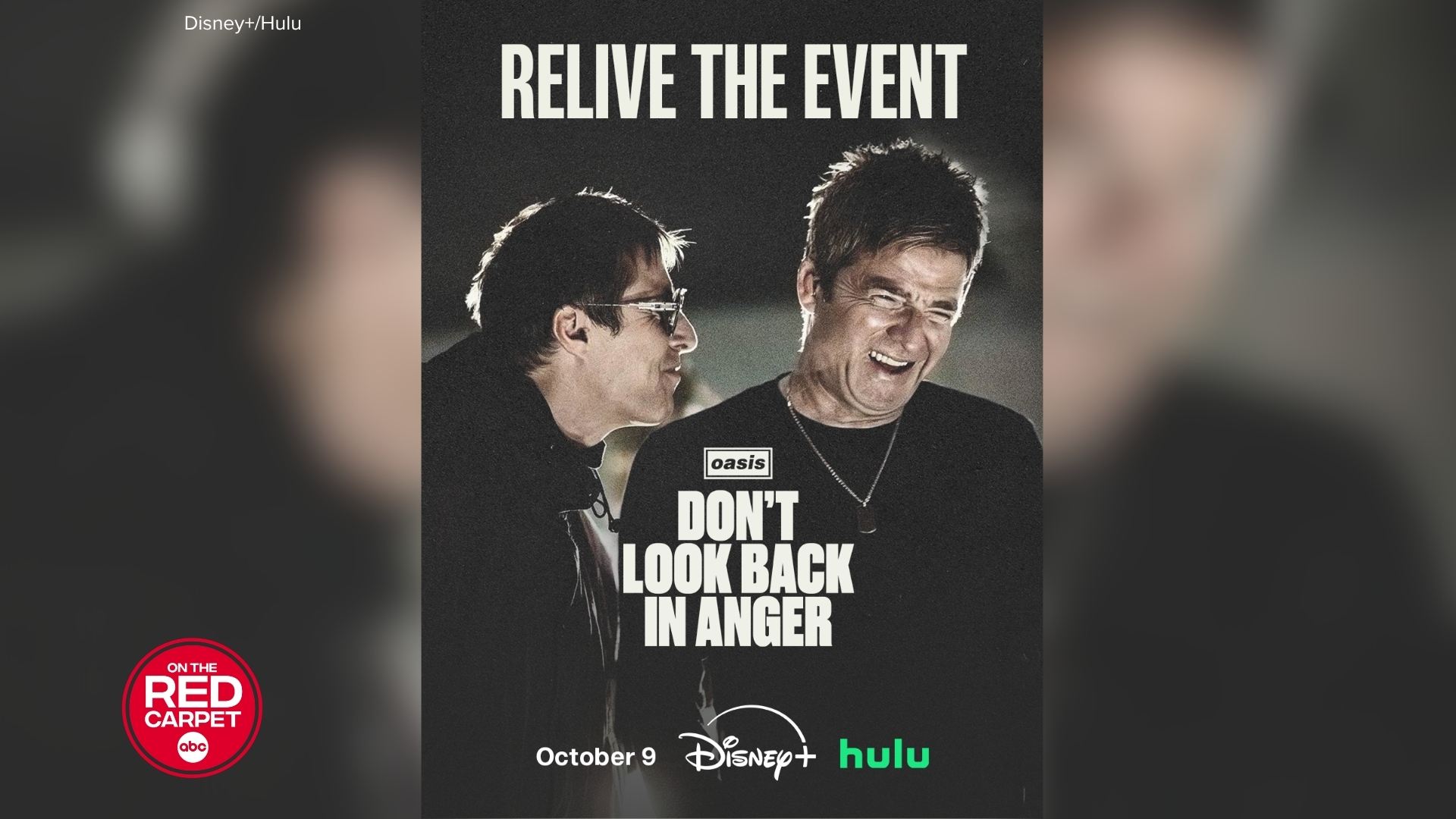 Disney+ and Hulu's "Oasis: Don't Look Back In Anger" documentary poster.