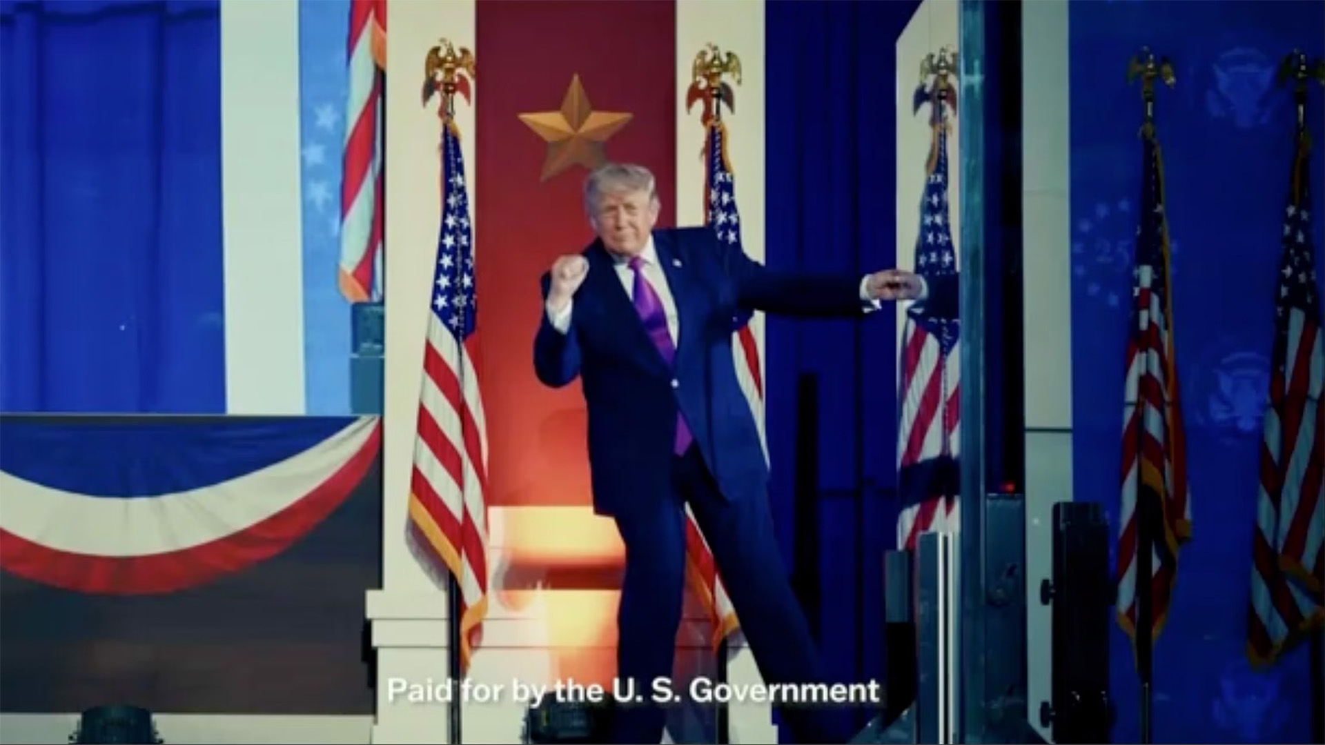  An ad that ran Sunday on NBC's "Meet the Press" shows President Donald Trump at a speech at Mt. Rushmore on America's 250th anniversary.