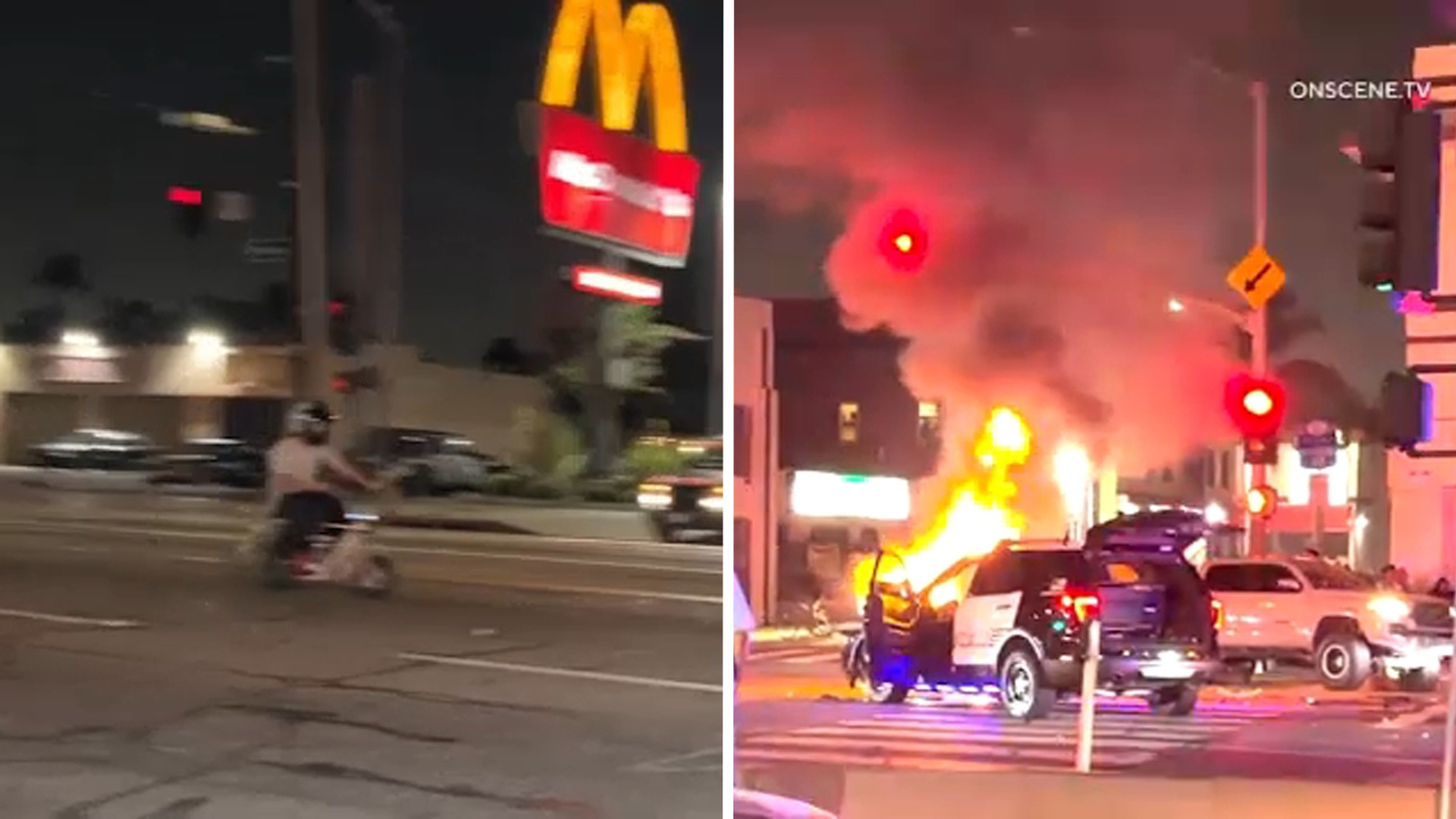 Huntington Park police SUV erupts in flames in crash at the end of high-speed minibike chase, witnesses say