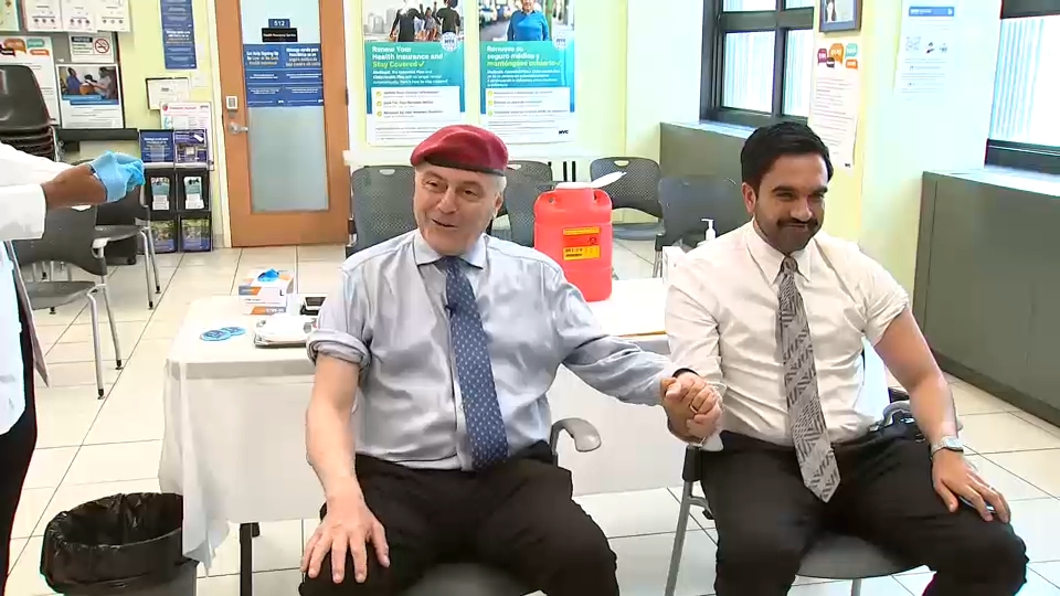 Mayor Mamdani holds hands with one-time rival Curtis Sliwa to get flu shot