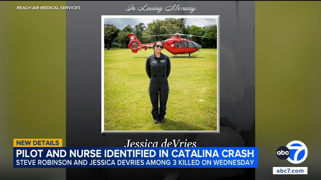 Pilot Steven Robinson and nurse Jessica DeVries identified as victims of medical helicopter crash off Catalina Island; multiple people rescued