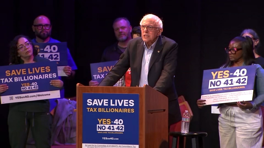 Senator Bernie Sanders holds SF rally supporting CA billionaire tax