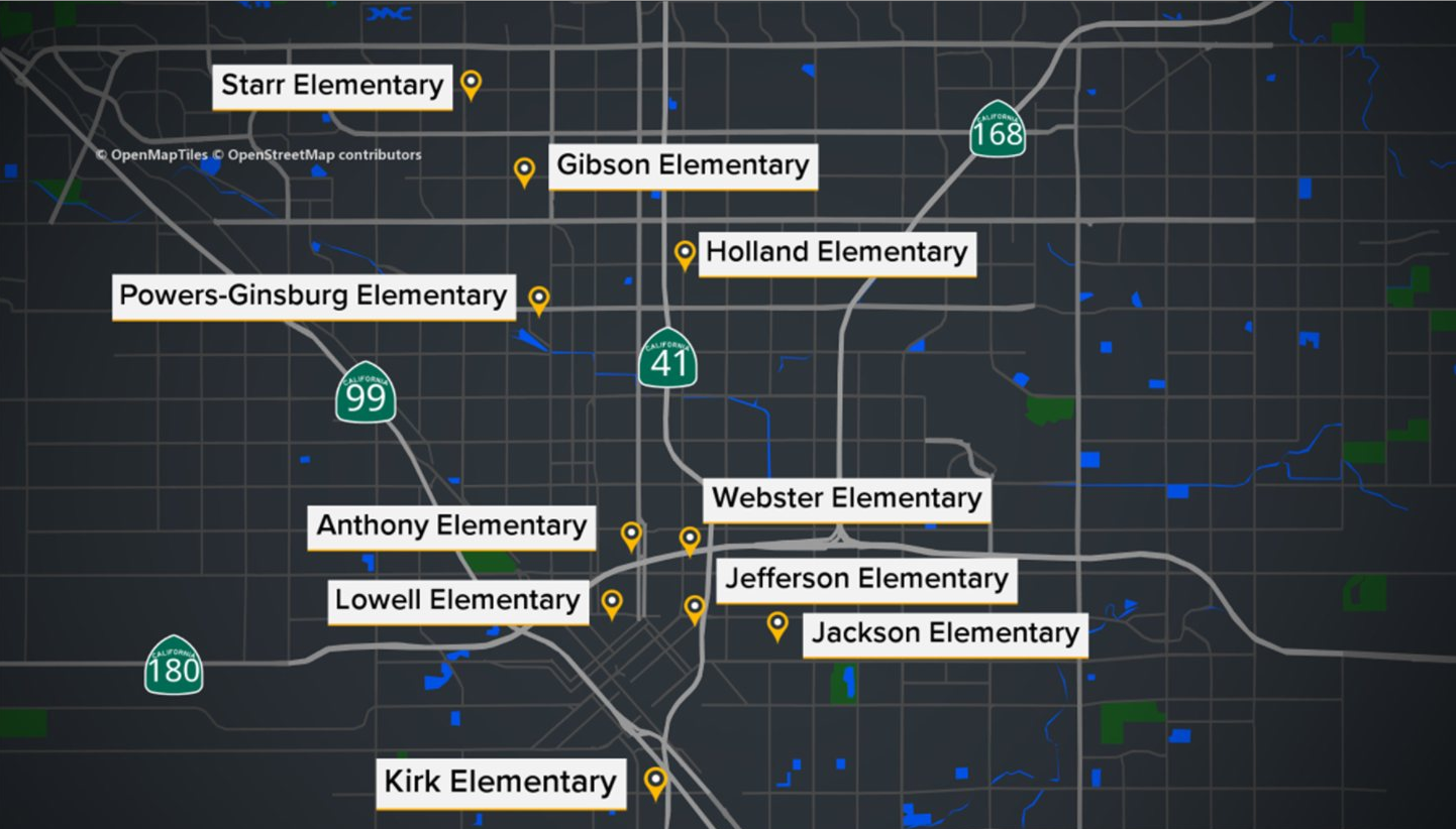 Fresno Unified's 10 smallest elementary schools by enrollment, as shared at a Sept. 16 board workshop.