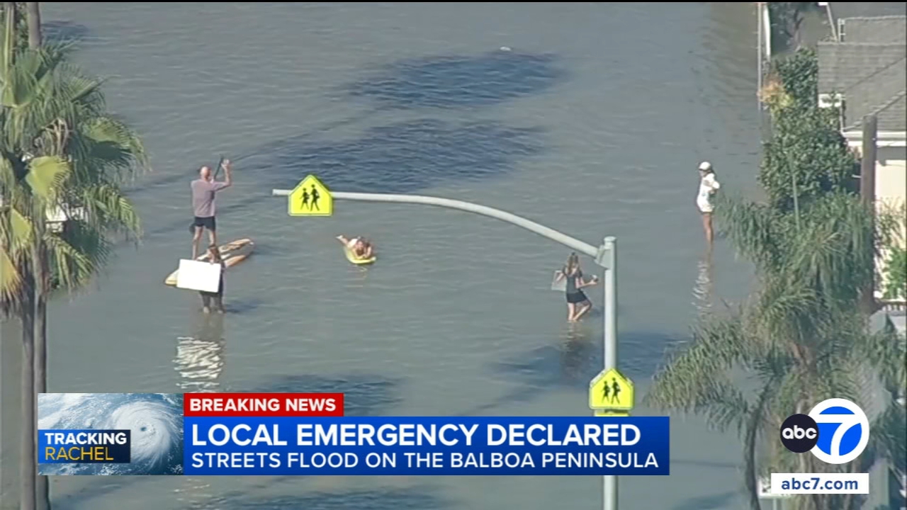 Newport Beach closes its beaches and piers after Tropical Storm Rachel fuels high tide, floods streets