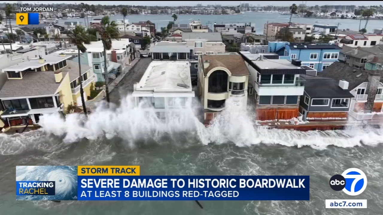 Long Beach homes red-tagged as high surf from Tropical Storm Rachel damages shoreline