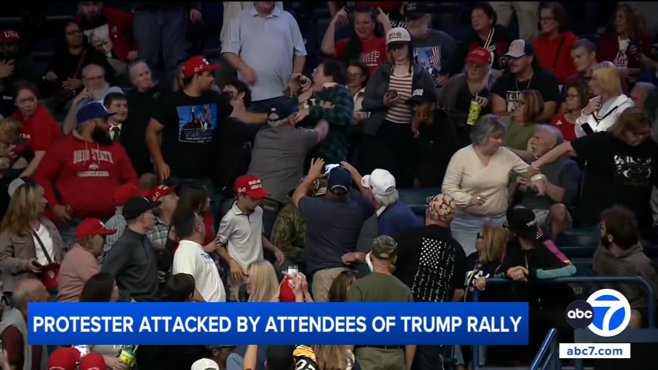 Protester attacked by multiple attendees at Trump rally in Ohio