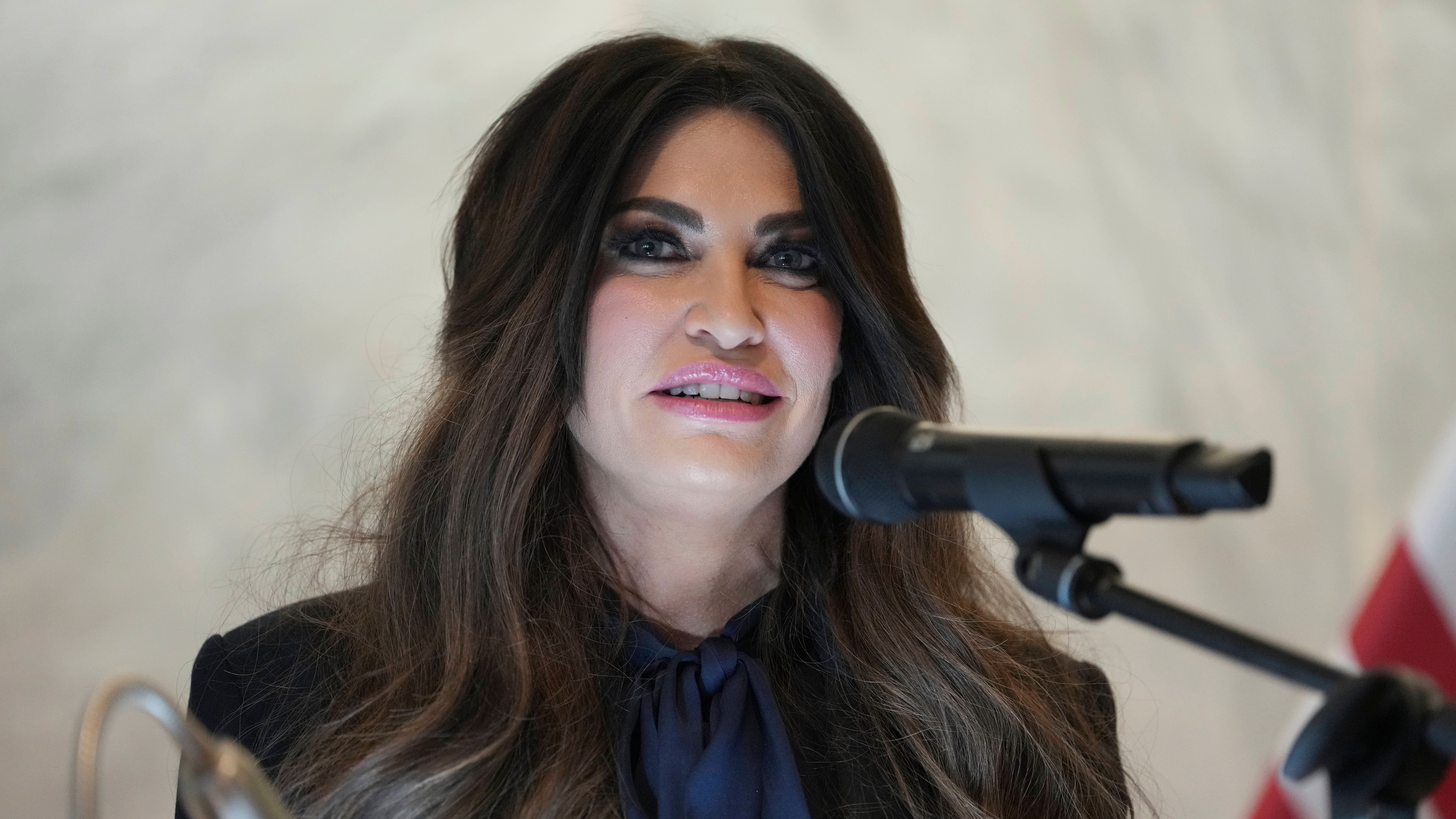 U.S. Ambassador to Greece Kimberly Guilfoyle speak during a dedication ceremony at the chancery of the U.S. Embassy, Wednesday, Oct. 7, 2026, in Athens, Greece.