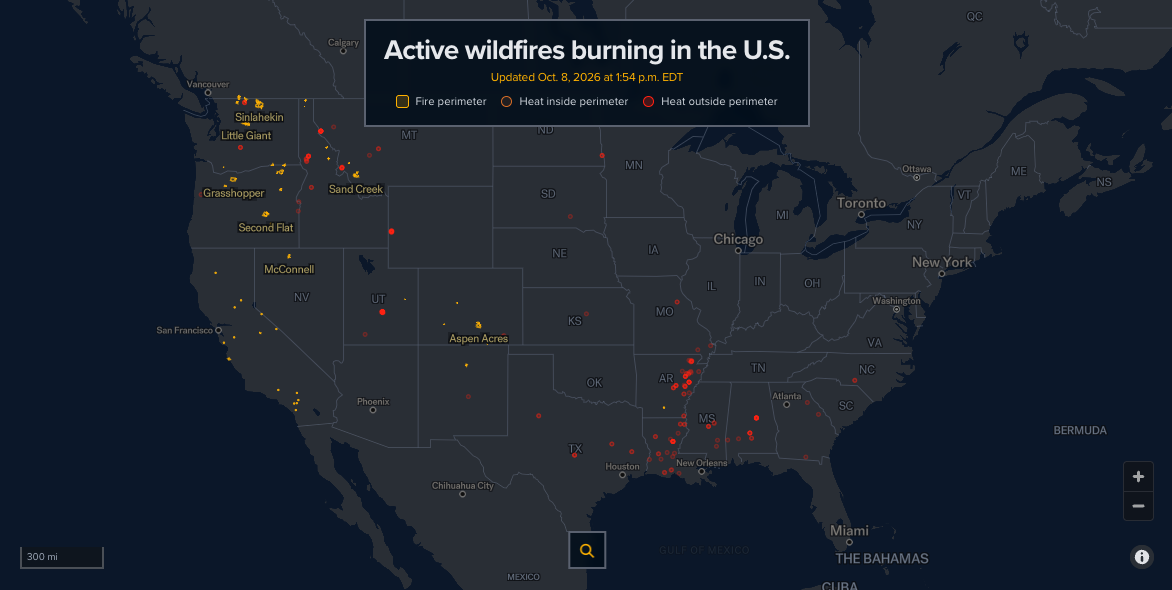 National view of the ABC wildfire tracker map