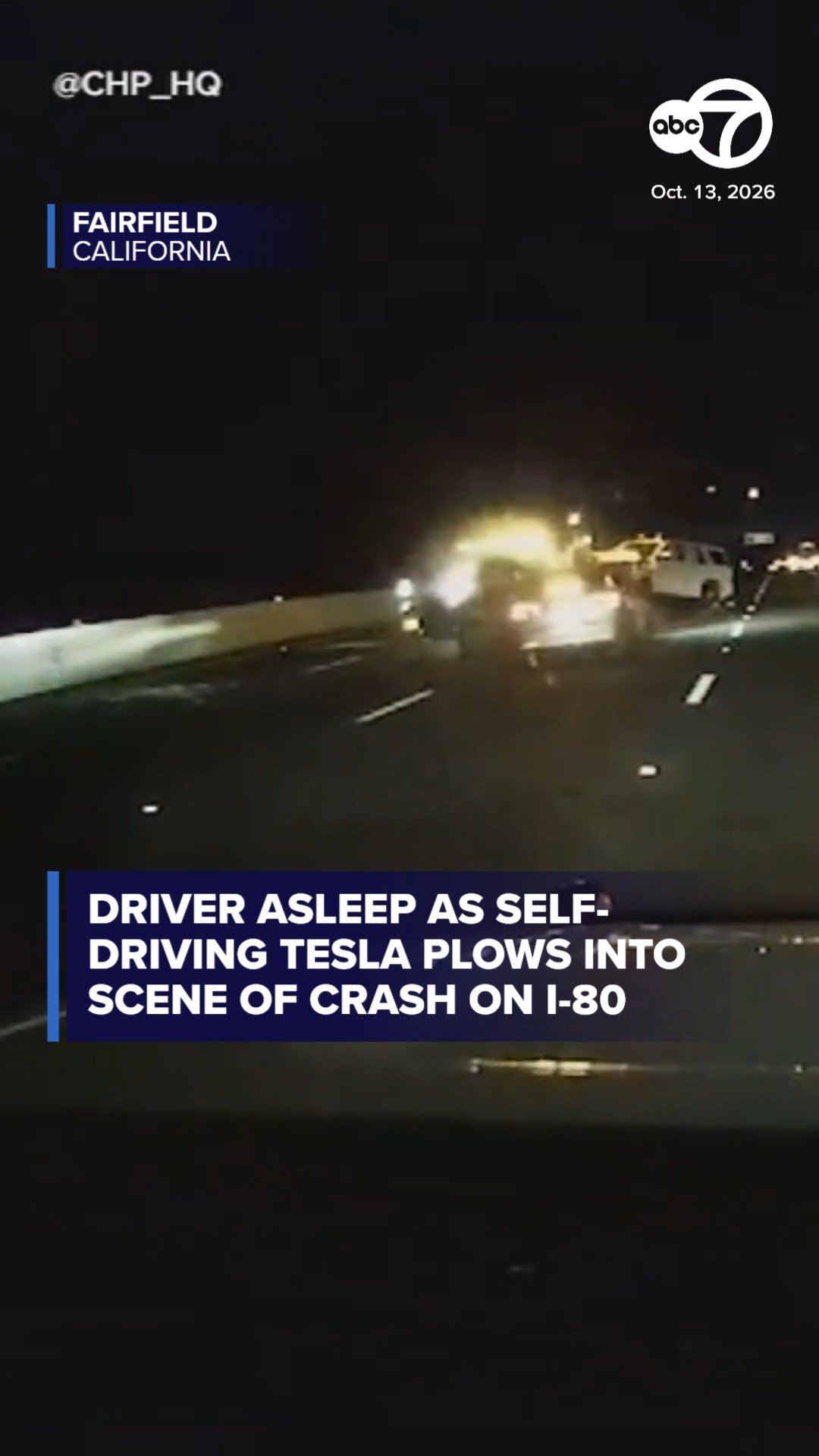 Driver asleep as Tesla plows into scene of crash on I-80