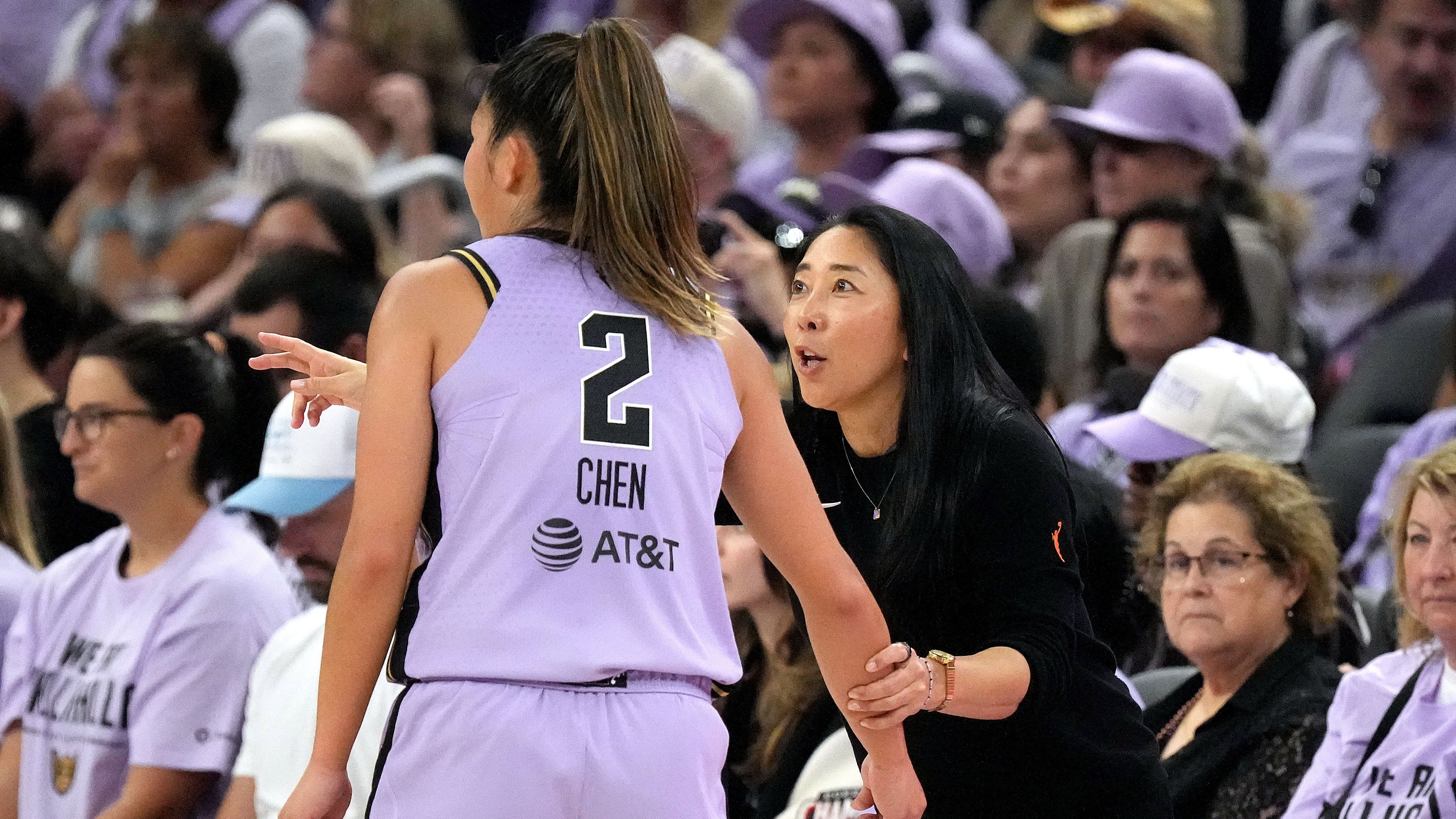 WNBA Finals : Natalie Nakase high - energy , hands - on coaching has guided Golden State Valkyries to title game
