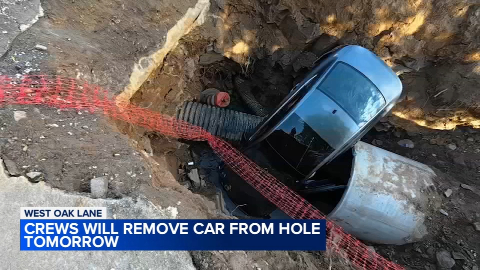 Car plunges into massive hole in construction zone in Philadelphia's ...