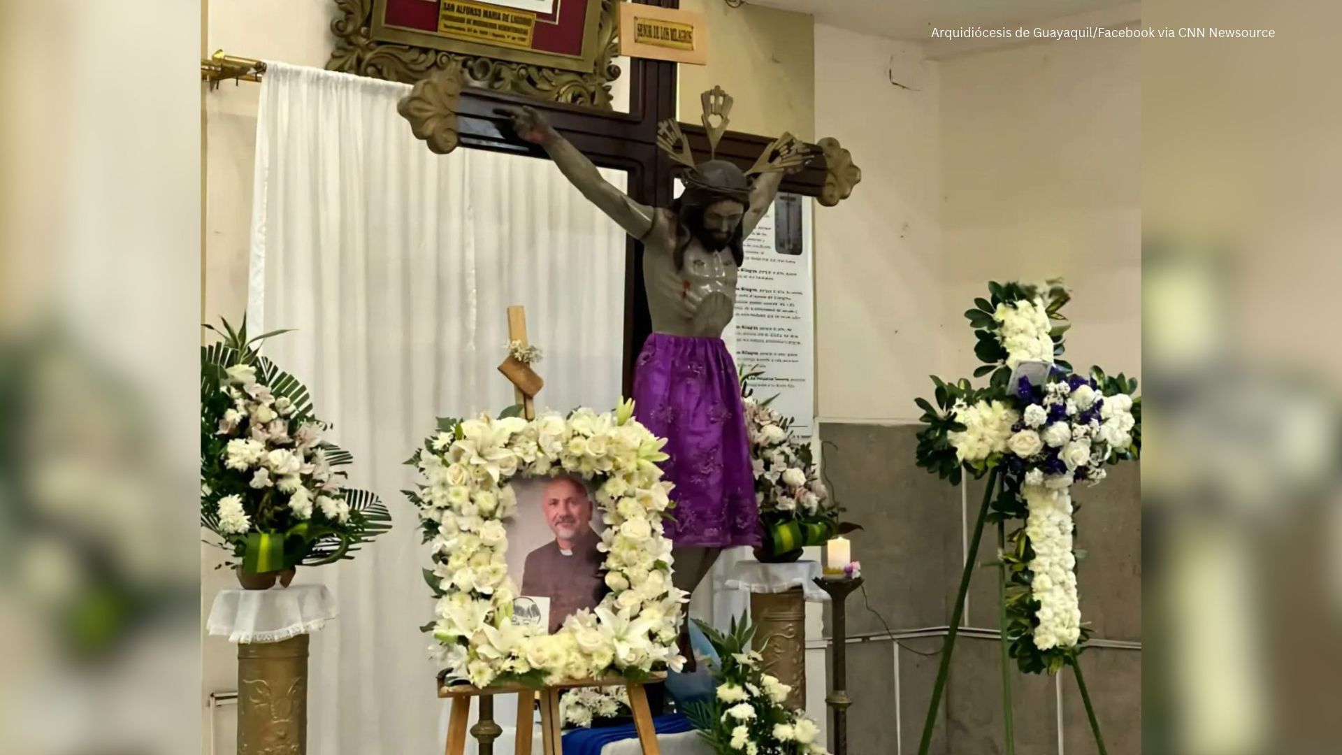 Priest Patricio Sánchez died after being struck by a falling cross on Saturday.