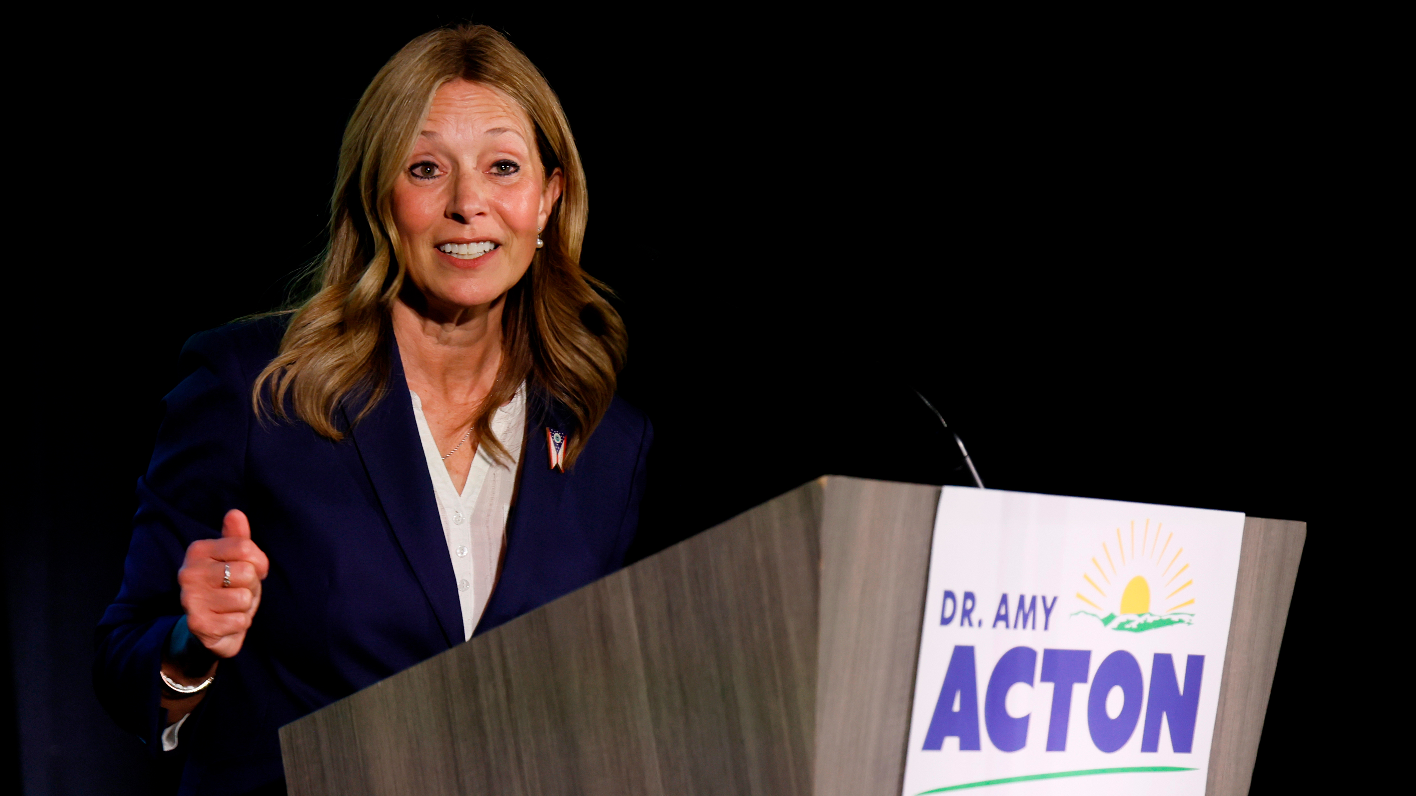 Democratic gubernatorial candidate Dr. Amy Acton speaks at a primary election night campaign event after winning the party's nomination for governor Tuesday, May 5, 2026, in Columbus, Ohio. 