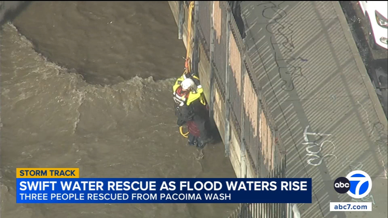 Firefighters rescue 3 people from rising waters in North Hills wash