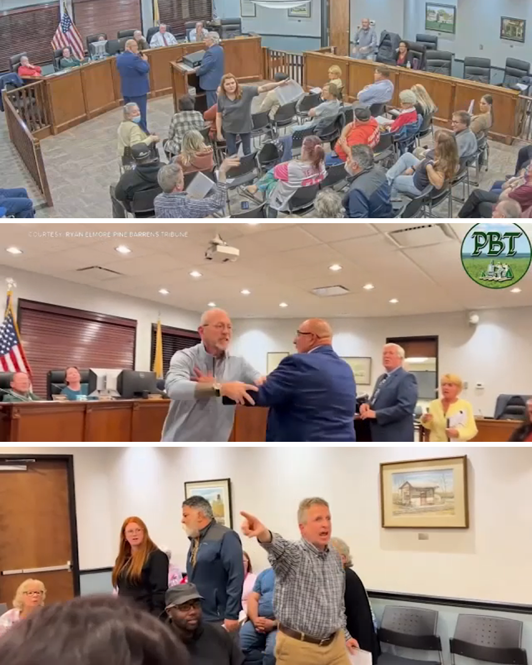 IMAGE: Pine Barrens Tribune reporter Ryan Elmore captured an altercation between Pemberton Township Mayor Matthew Bianchini and resident Michael Sawka on Oct. 21, 2026.